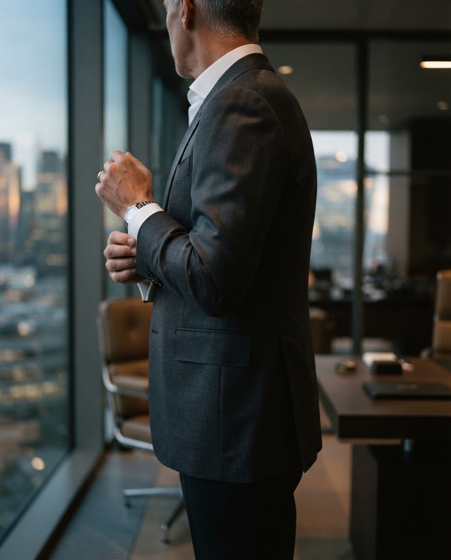 Professional adjusting a tailored cuff