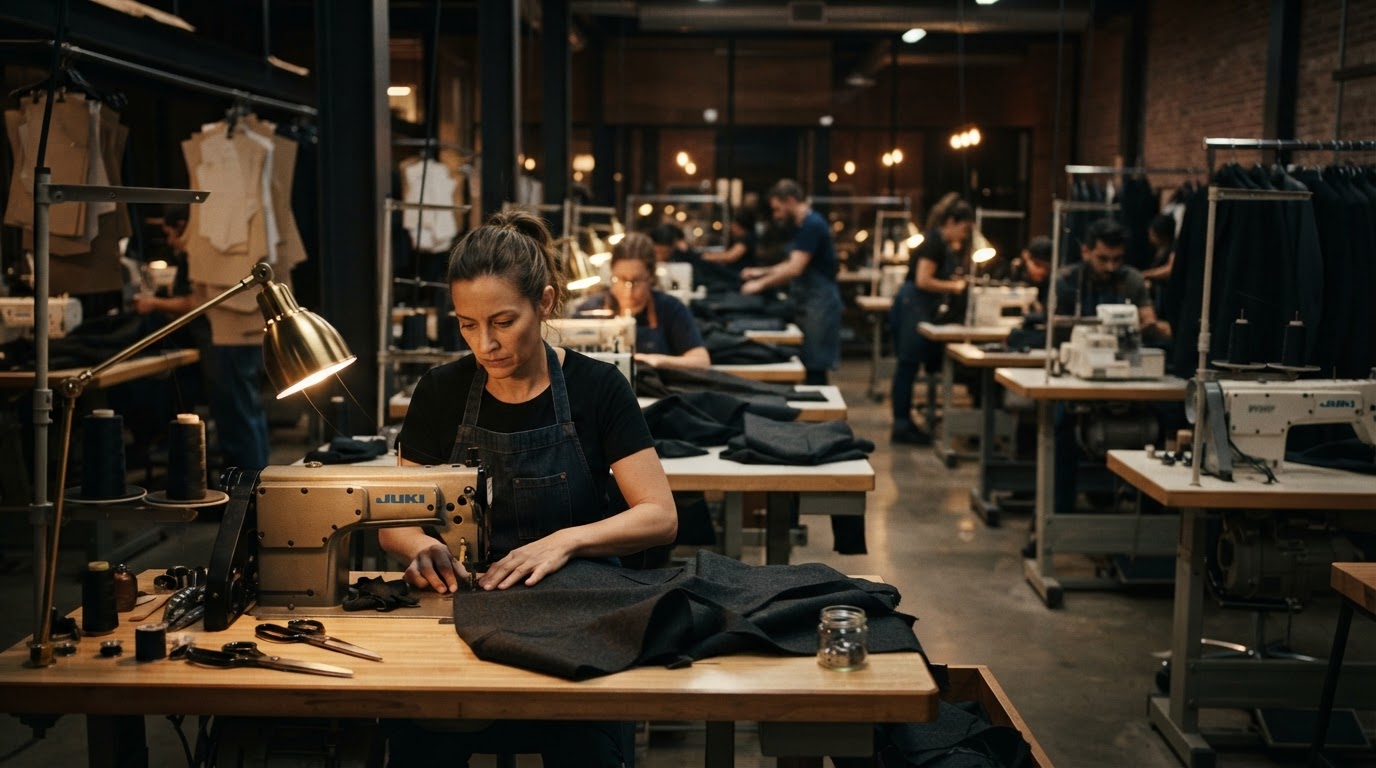 Precision corporate apparel manufacturing floor
