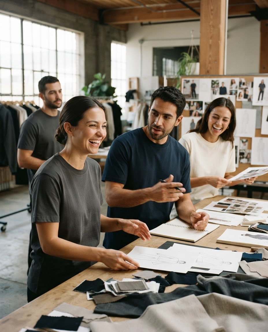 Creative professionals wearing tonal t-shirts