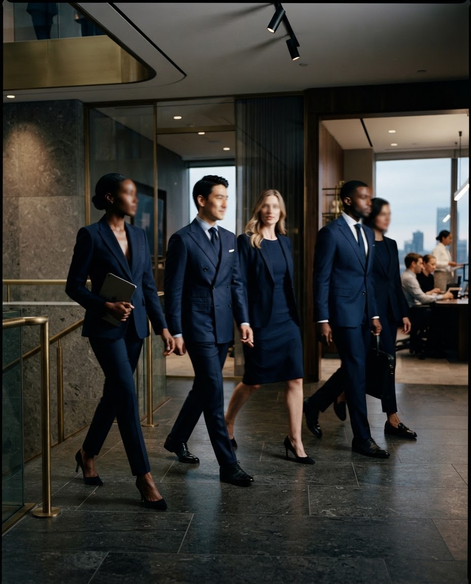 Professionals in coordinated corporate uniforms